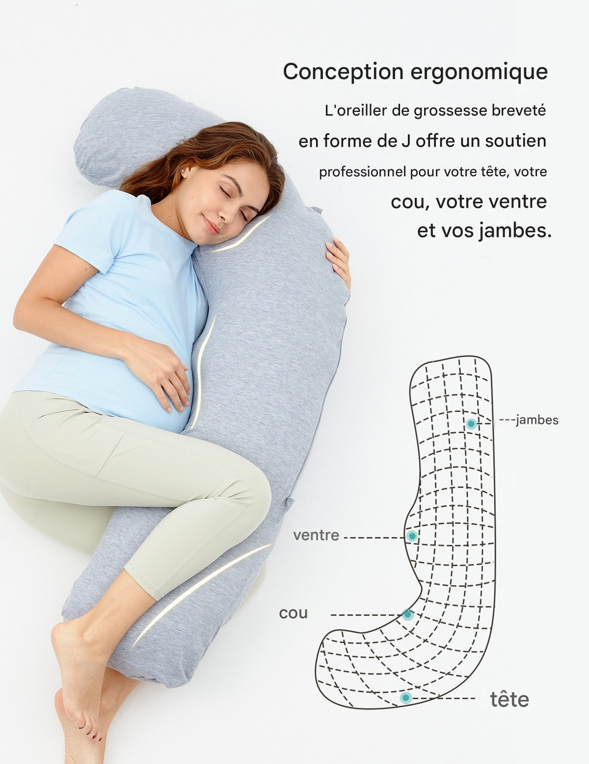 Coussin de maternité en forme de J