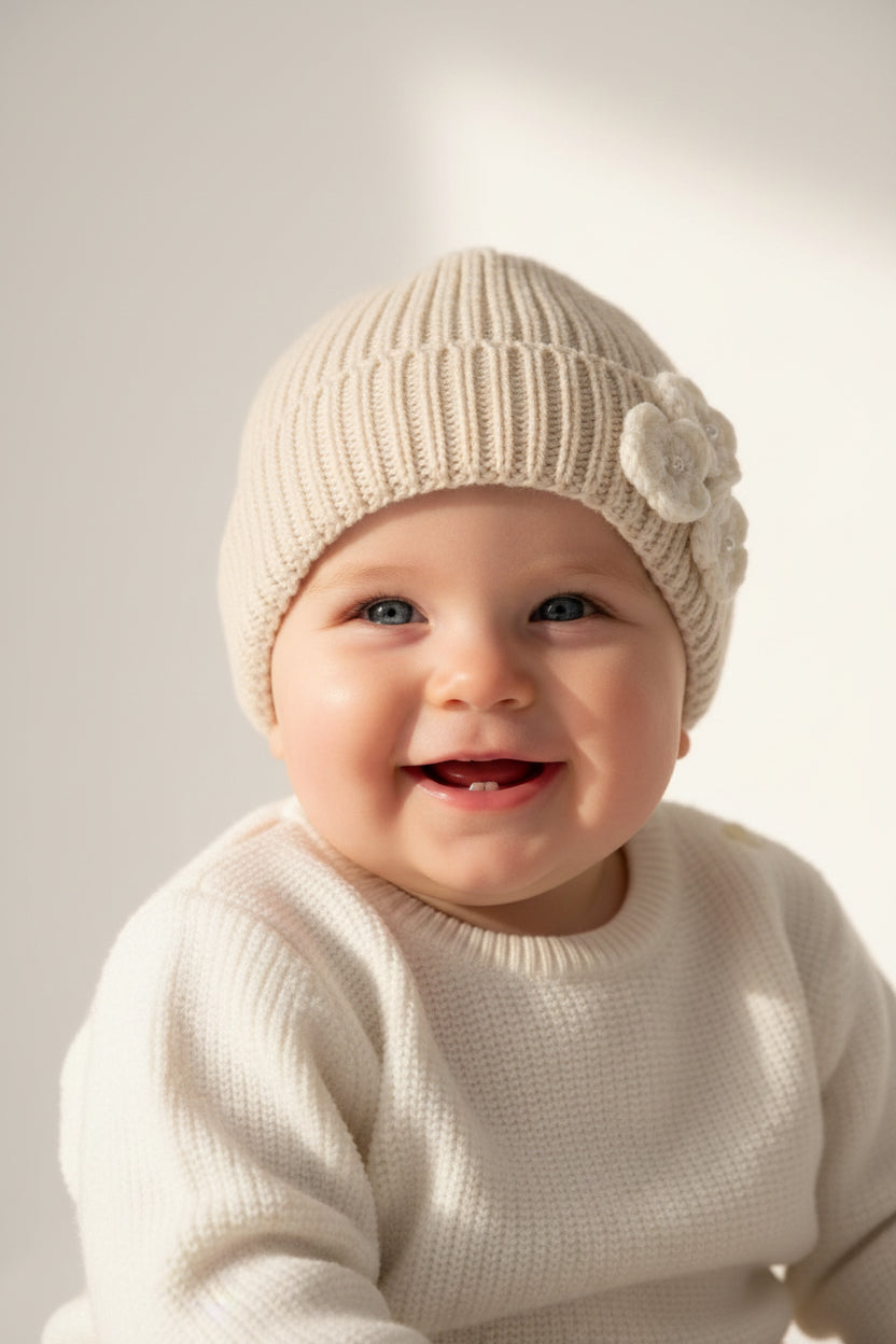 Bonnet tricot fleur