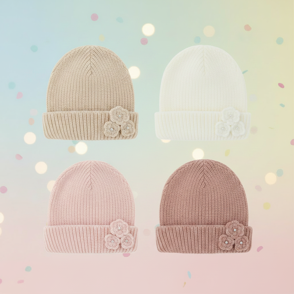Bonnet tricot fleur