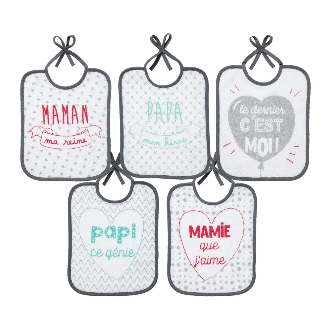 Lot de 5 bavoirs naissance Message famille