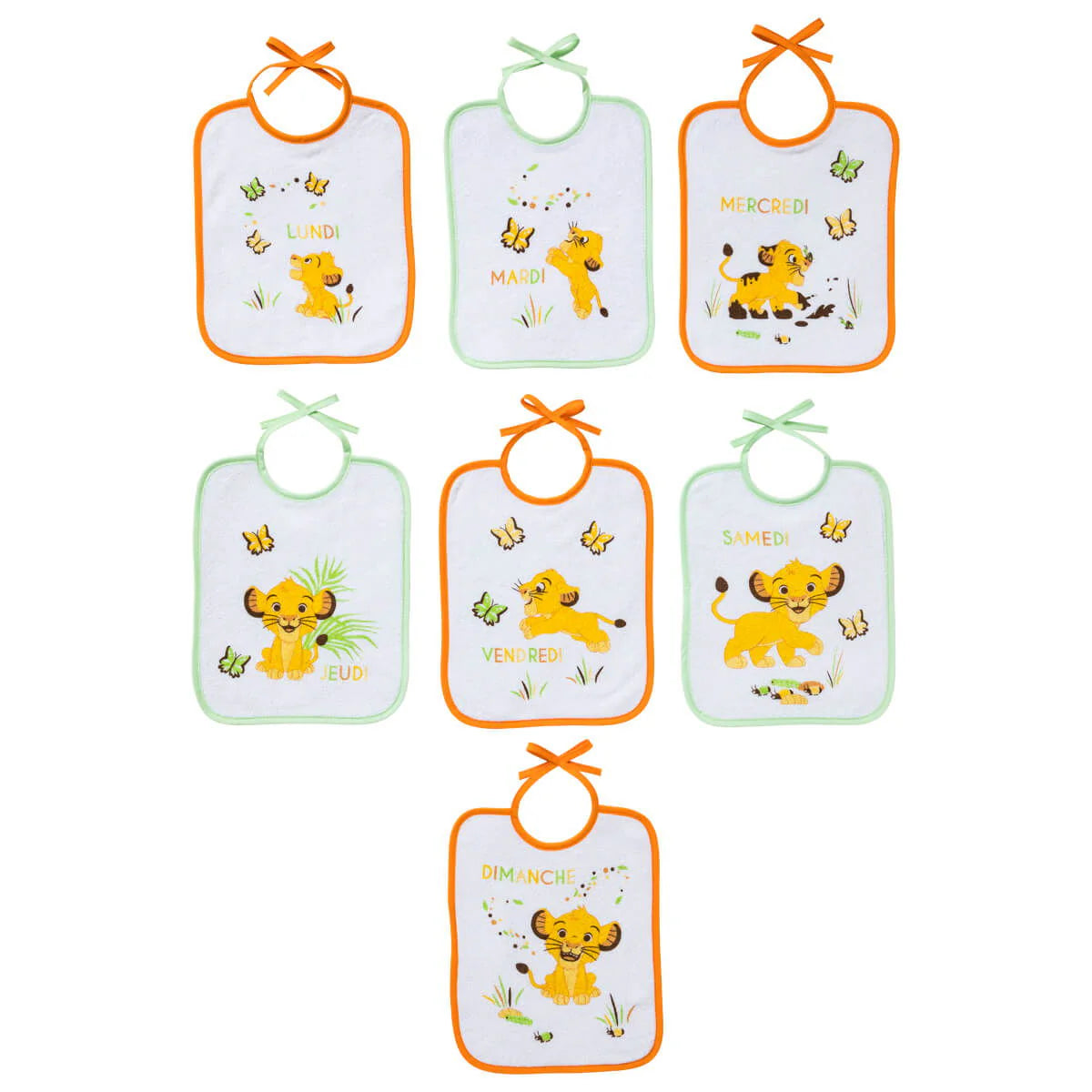Lot de 7 bavoirs naissance ROI LION