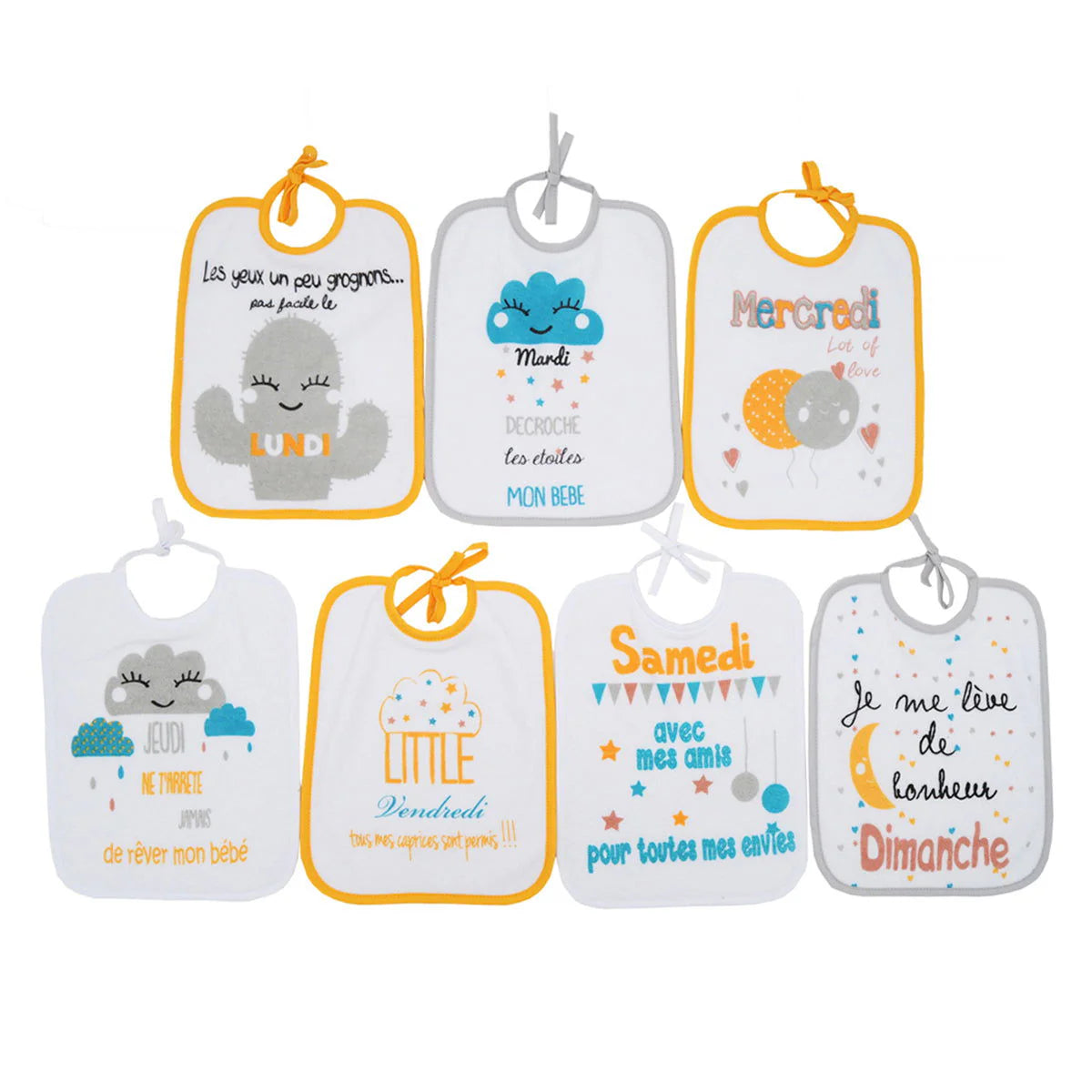 Lot de 7 bavoirs naissance Météo