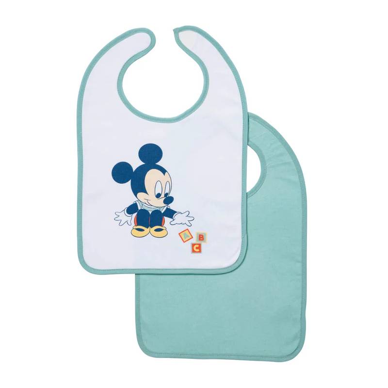 Lot de 2 bavoirs 1er âge Mickey Bord de mer 25x36cm